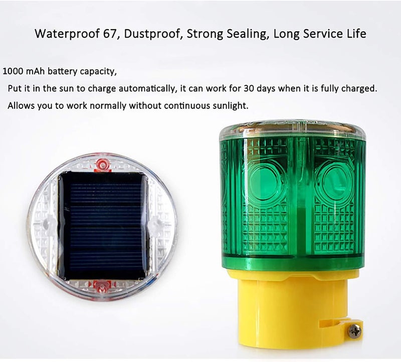 risoon Solar Strobe Warning Light Flashing Lamp: 360 Degree Super Bright LED Wireless Install Automatically Turn On/Off IP65 Waterproof for Construction, Traffic, Dock, Marine, Crane Tower, Factory (Yellow) - Image 3
